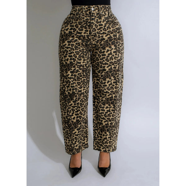 Savage Beauty Leopard Print Jeans BROWN